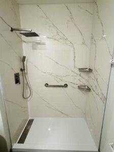 Large format porcelain tile walk-in shower remodel in Tampa